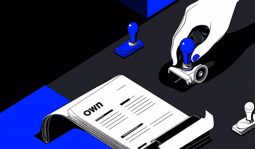 Stamping approval on a document, representing finalizing logo designs and brand assets.