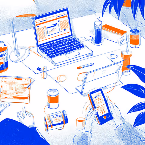 Multiple devices on a desk showing digital content, representing cross-platform content consumption and brand visibility.
