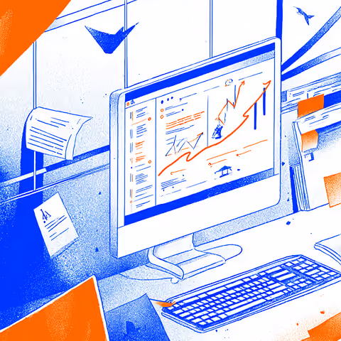 Computer screen displaying analytics and upward graphs, representing SEO performance growth and data tracking.