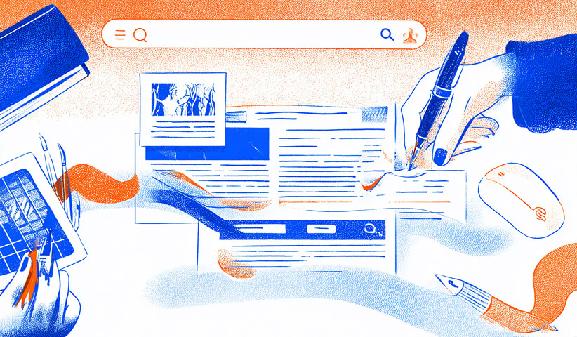 Hands editing digital content with a pen interface, representing content refinement and quality improvement.