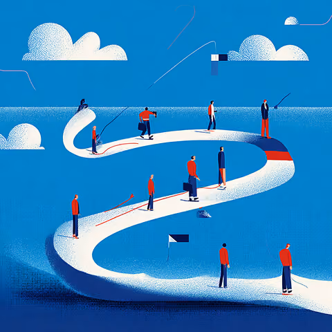 People walking along a winding path, representing complex decision-making journeys in professional services.