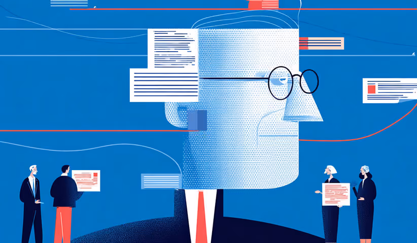 Abstract head filled with documents and content, representing knowledge, expertise, and intellectual capital.