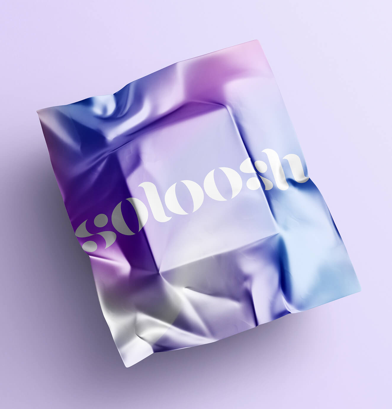 Abstract Soloosh branding visual featuring a metallic, iridescent surface with the Soloosh logo.