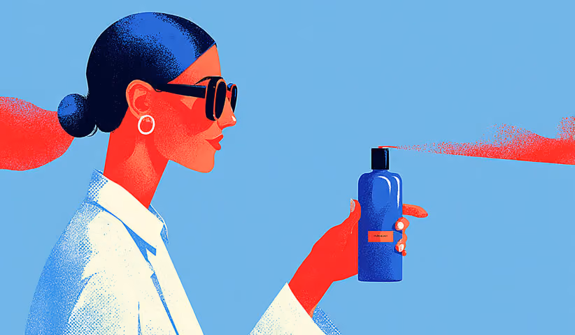 Stylized figure holding a product bottle, representing influencer marketing and product promotion.