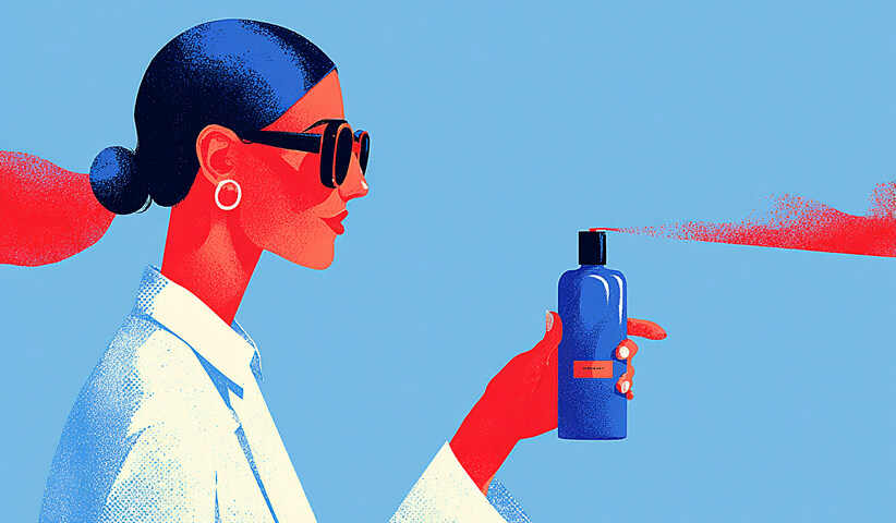 Stylized figure holding a product bottle, representing influencer marketing and product promotion.