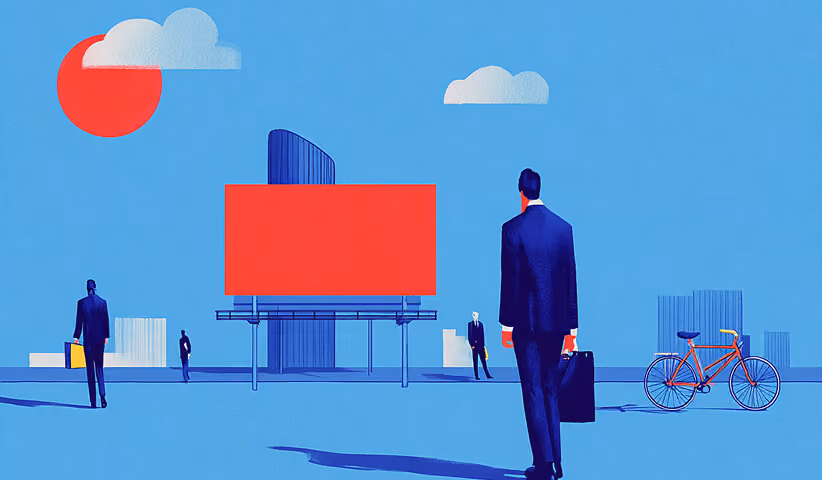 Person walking toward a large billboard in a city, representing brand visibility and outdoor digital influence.