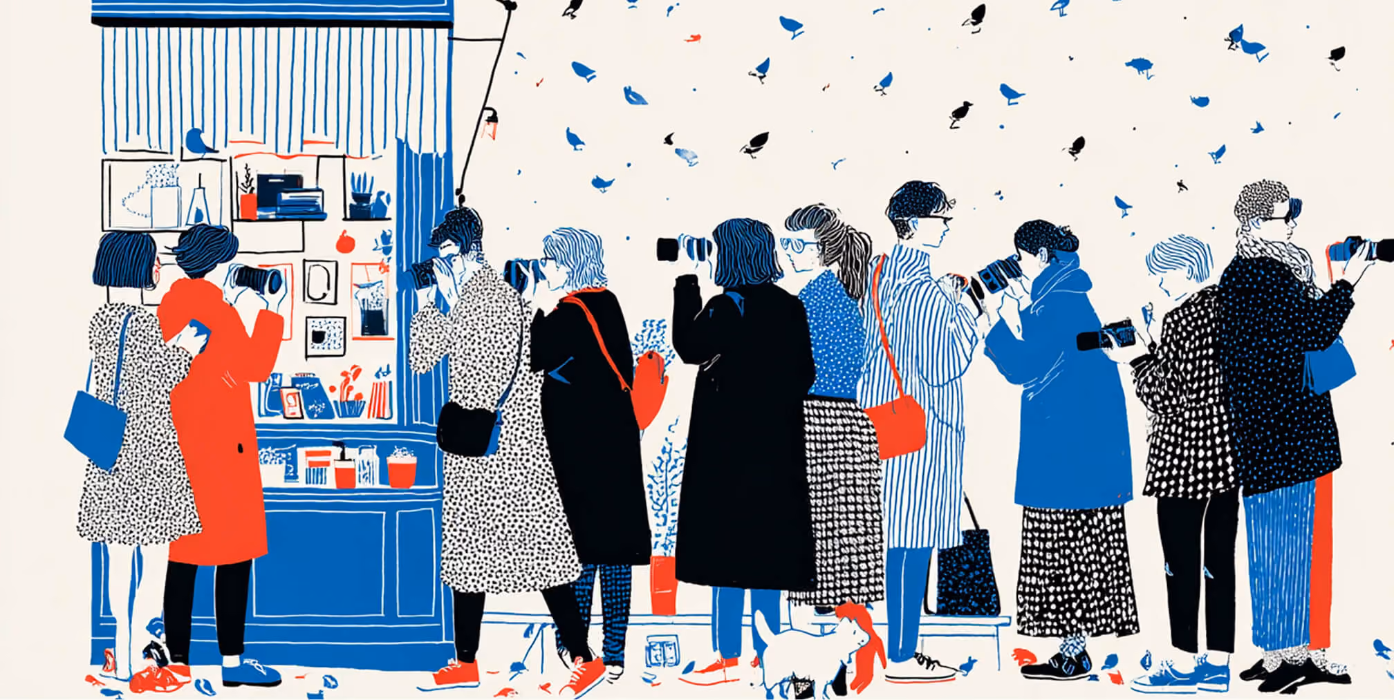 Group of photographers and creators standing together with cameras and equipment, representing influencer culture, content communities, and visual social media marketing.