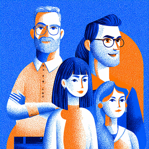 Illustrated team portrait of creative professionals, representing collaboration, diverse expertise, and top Webflow designers working across digital projects.