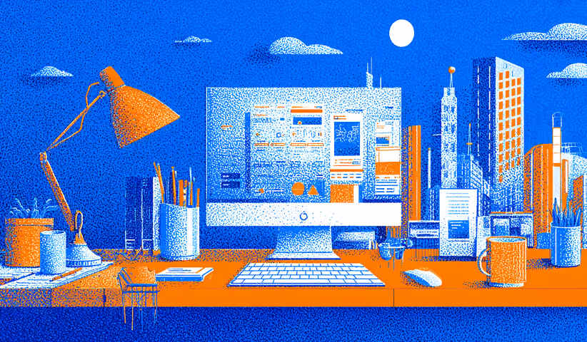 Desktop workspace displaying website interface layouts and design tools, representing UI design, website customization, and professional Webflow development.