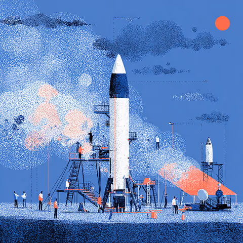 Rocket launch illustration symbolizing rapid business growth, high-performance website launches, and scalable digital transformation through Webflow development.