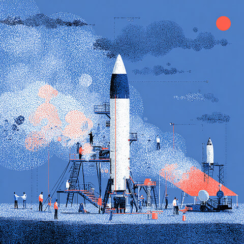 Rocket launch illustration symbolizing rapid business growth, high-performance website launches, and scalable digital transformation through Webflow development.