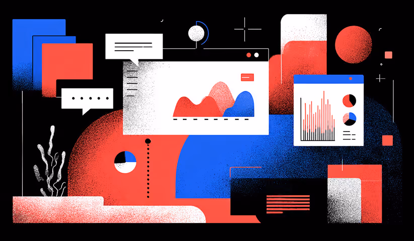 Data dashboards and analytics panels floating within a modular interface environment, representing responsive frameworks, performance tracking, and UI scalability.