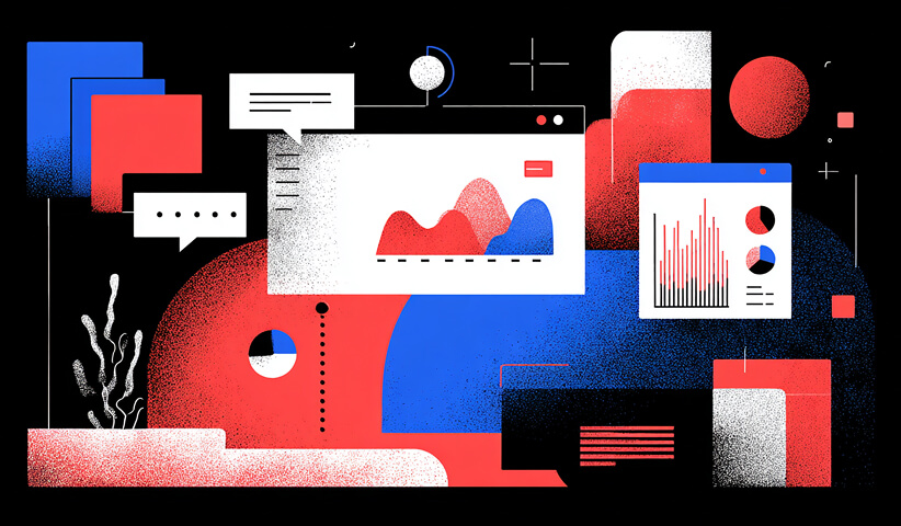 Data dashboards and analytics panels floating within a modular interface environment, representing responsive frameworks, performance tracking, and UI scalability.