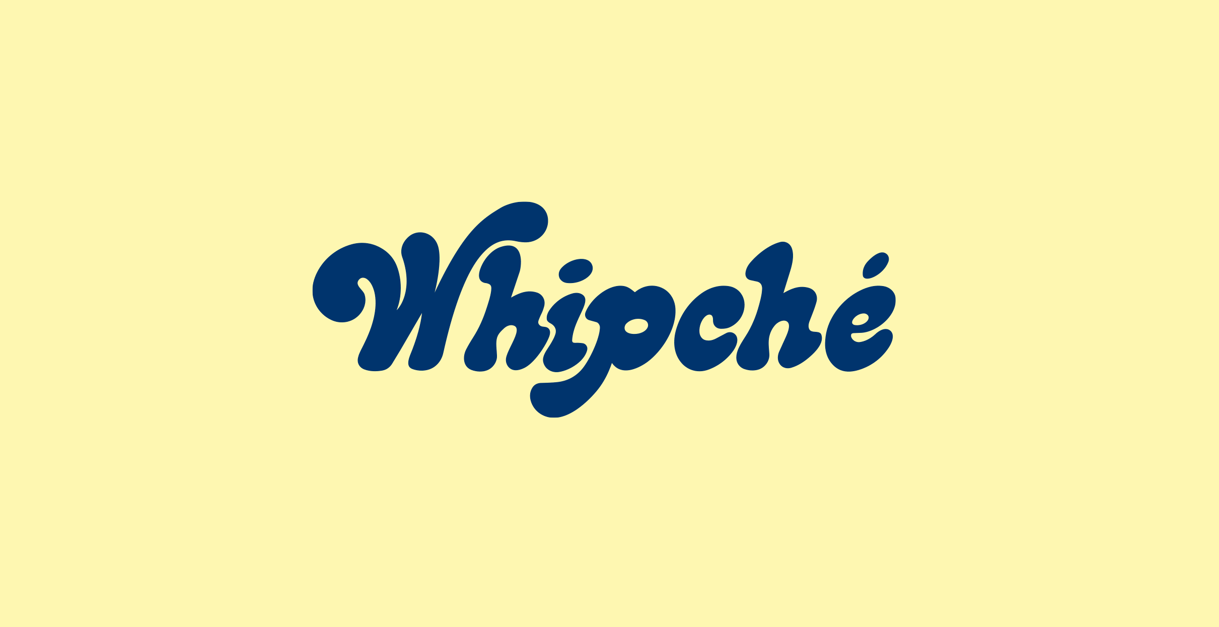 Whipché wordmark logo displayed in bold navy blue script on a soft cream background, reflecting the brand’s playful and approachable identity.