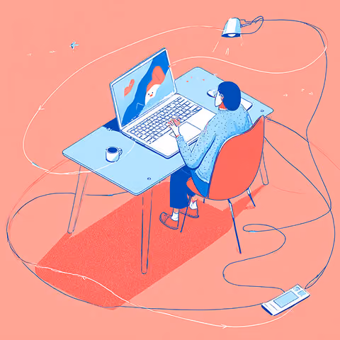 Person working at a laptop connected by flowing cables and digital signals, representing the user experience and ease of website management.