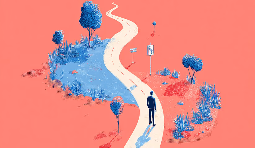 Person standing at the start of a winding road through a landscape, symbolizing the long-term journey of selecting and growing with a web platform.