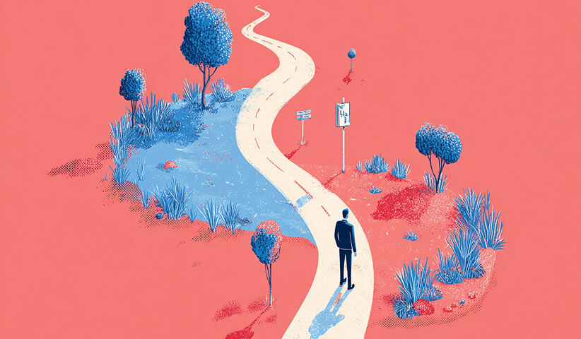 Person standing at the start of a winding road through a landscape, symbolizing the long-term journey of selecting and growing with a web platform.