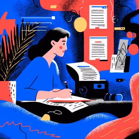 Creative professional reviewing documents, charts, and design assets, representing the strategic planning and problem-solving involved in modern web design projects.