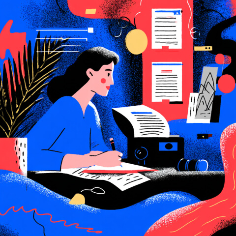 Creative professional reviewing documents, charts, and design assets, representing the strategic planning and problem-solving involved in modern web design projects.