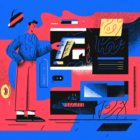 Designer presenting digital interface layouts and creative assets on a large screen, symbolizing Webflow’s visual-first approach to website design and development.