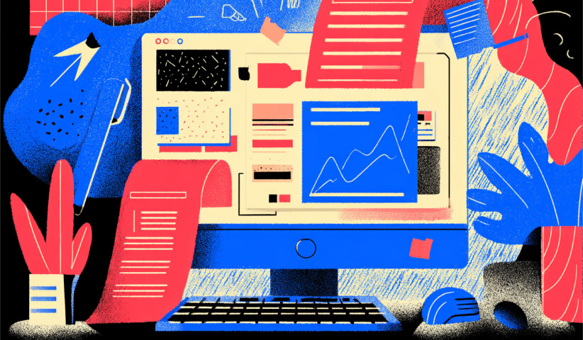Computer display filled with website components, content modules, and analytics visuals, symbolizing the flexibility and customization available in Webflow projects.