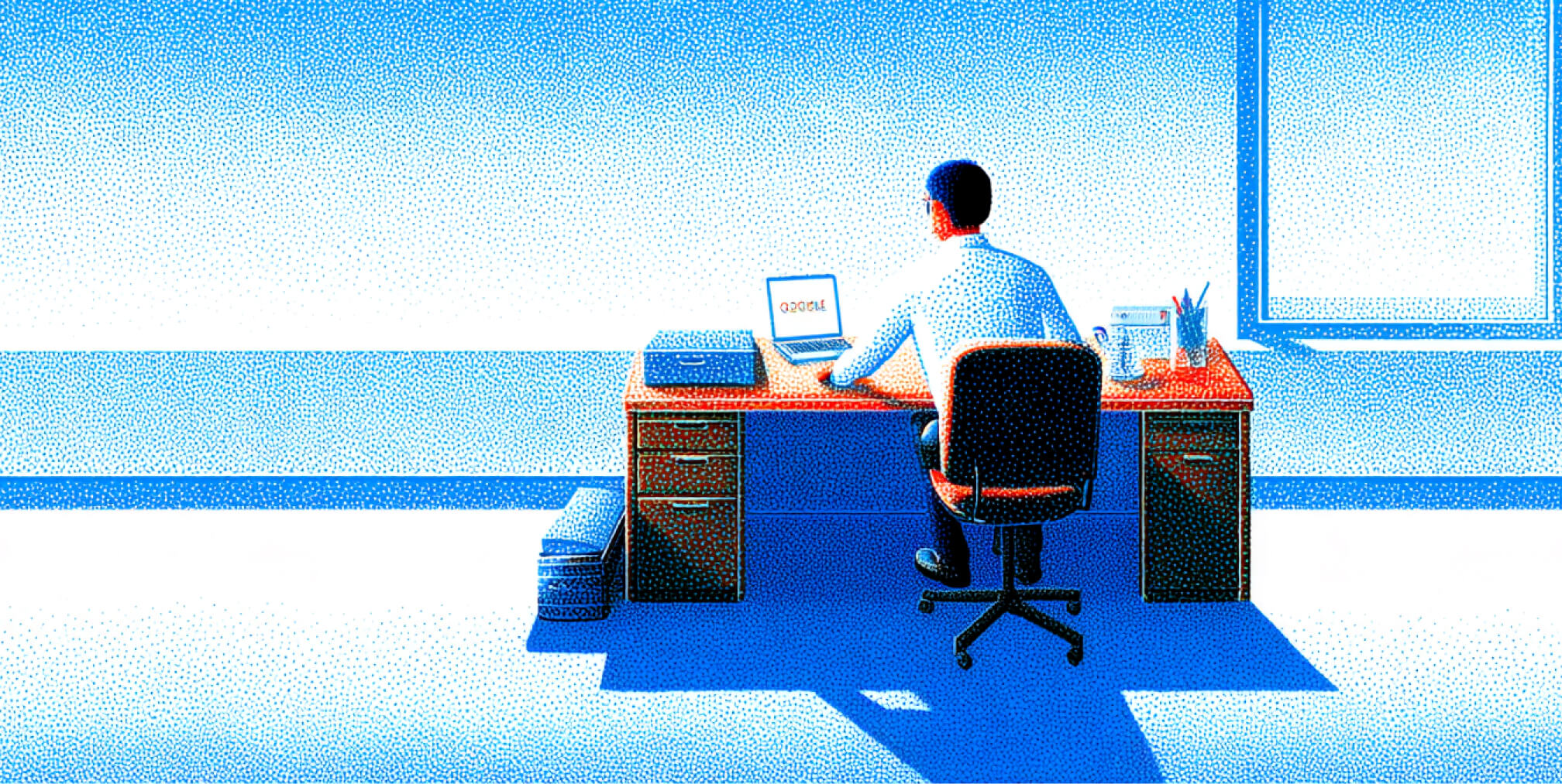 Professional working at a computer in a clean, focused environment, symbolizing keyword research, content development, and ethical SEO practices designed for long-term rankings.