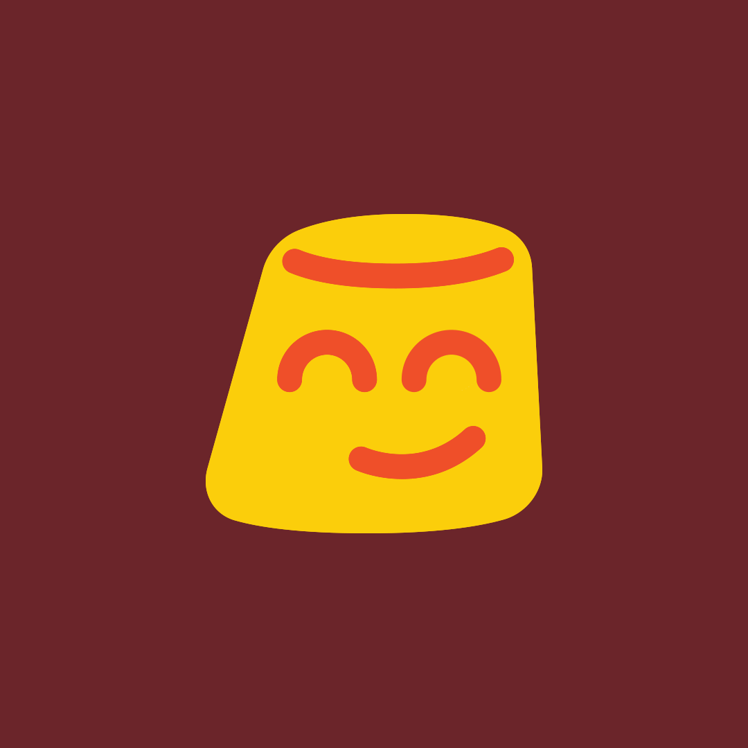 Animated Lucent Sun brand icon featuring a smiling yellow gummy character with playful facial expressions, displayed against a deep burgundy background as part of the brand’s visual identity system.