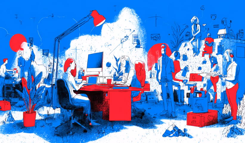 Creative agency team working across multiple projects and communication channels, representing full-service digital marketing, content creation, and campaign management.