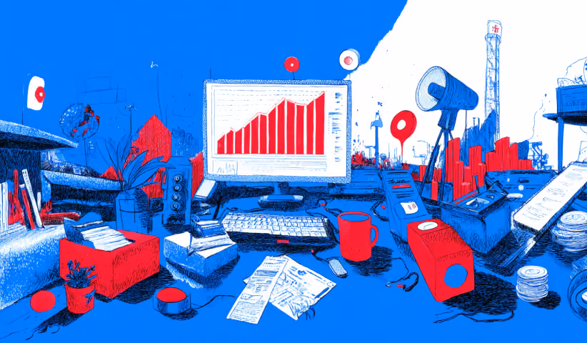 Workspace displaying upward-trending performance metrics and growth charts, symbolizing measurable ROI, lead generation, and successful digital marketing outcomes.