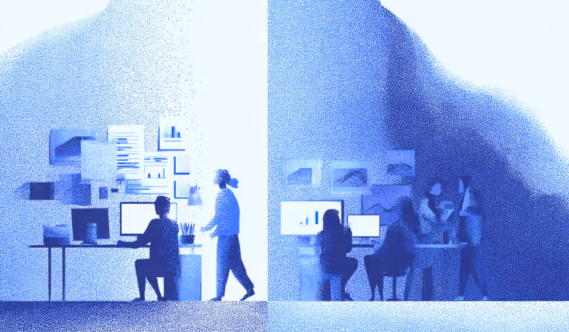 Marketing professionals collaborating across workstations and analytics dashboards, illustrating teamwork, performance monitoring, and multi-channel campaign management.