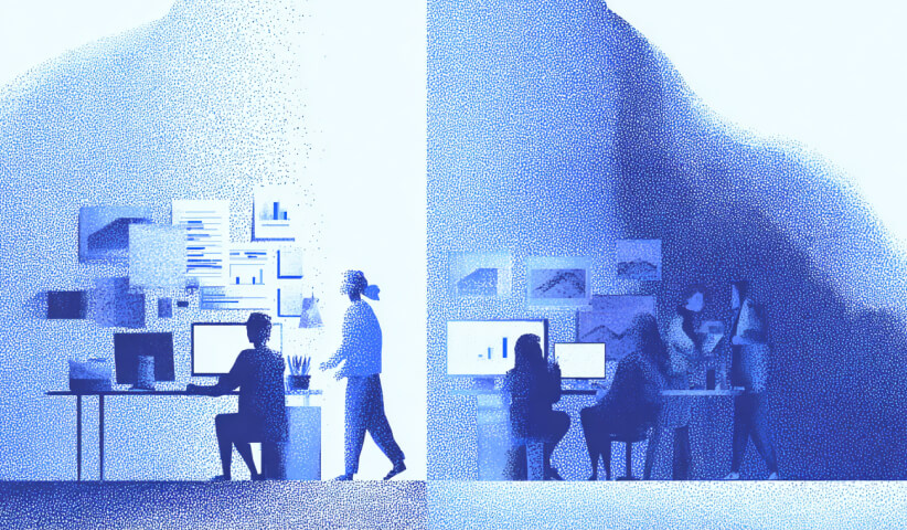 Marketing professionals collaborating across workstations and analytics dashboards, illustrating teamwork, performance monitoring, and multi-channel campaign management.