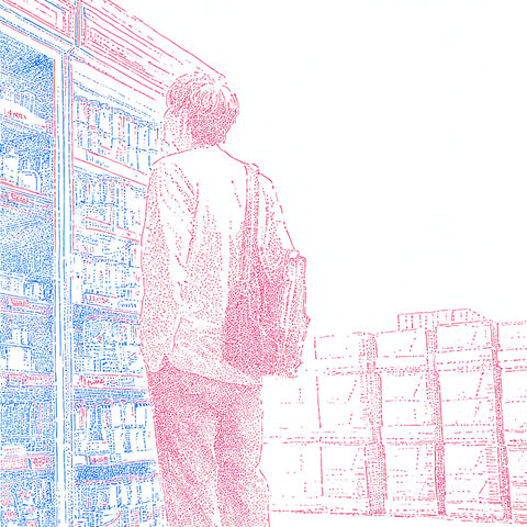 Professional evaluating products in a retail environment, symbolizing B2B buyer research, purchasing decisions, and customer journey considerations.