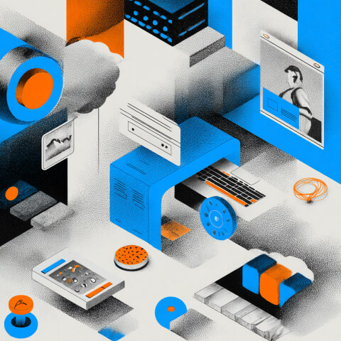 Abstract digital workspace with connected devices, interfaces, and content modules, representing modern website architecture, responsive design, and seamless user experiences.