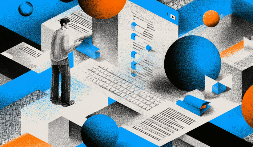 Designer reviewing content, navigation, and interface structures within a digital workspace, illustrating website planning, content organization, and user-focused design.