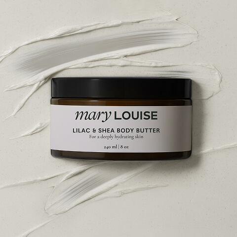 Minimalist body butter packaging displayed against textured skincare cream, showcasing packaging design that communicates premium quality, simplicity, and product benefits.
