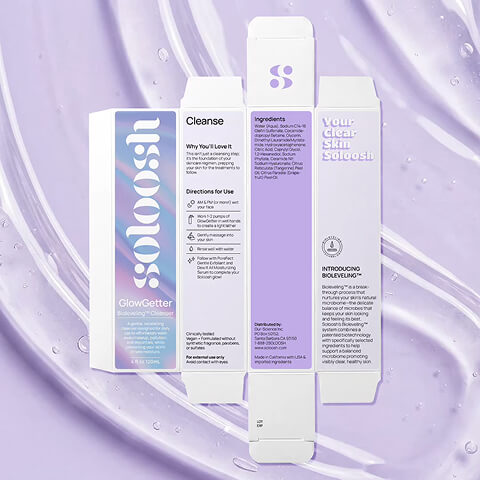 Skincare carton packaging displayed in an unfolded layout, demonstrating how packaging design combines branding, ingredient communication, and regulatory information in a cohesive system.