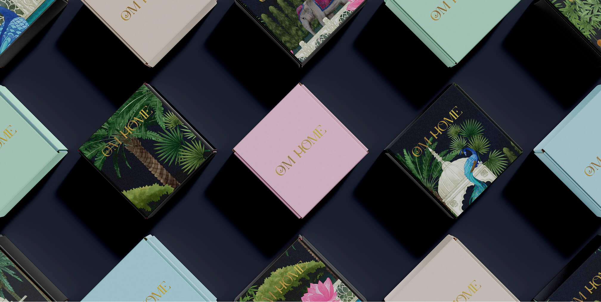 Luxury cosmetic gift boxes featuring botanical illustrations and premium finishes, demonstrating packaging design that elevates perceived value and enhances the unboxing experience.