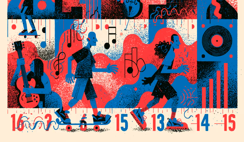 Dynamic illustration of musicians, movement, and visual rhythms, demonstrating how artistic directors shape the creative identity and visual storytelling of cultural and entertainment projects.