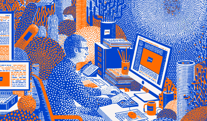 Abstract portrait combining human insight, data charts, and performance metrics, symbolizing the balance between creative intuition and measurable business outcomes.