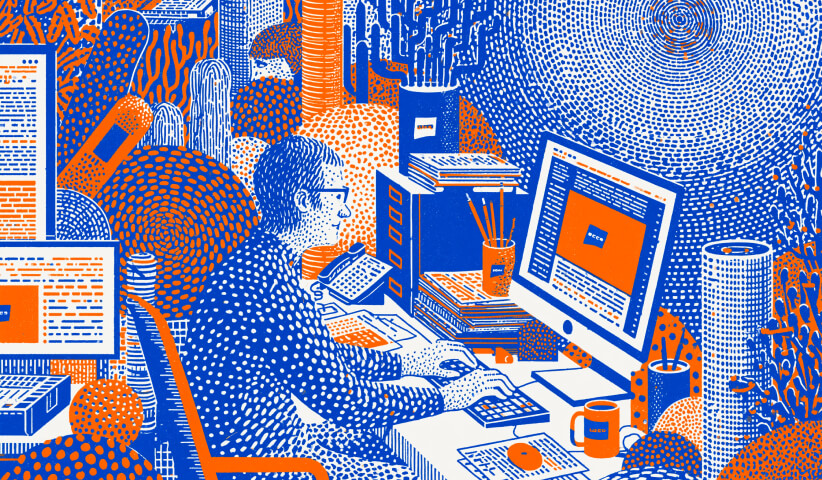 Abstract portrait combining human insight, data charts, and performance metrics, symbolizing the balance between creative intuition and measurable business outcomes.