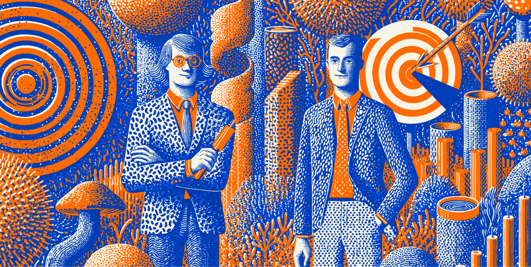 Conceptual illustration featuring achievement symbols, communication tools, financial icons, and global influence, highlighting the diverse skills and executive responsibilities of a Chief Creative Officer.