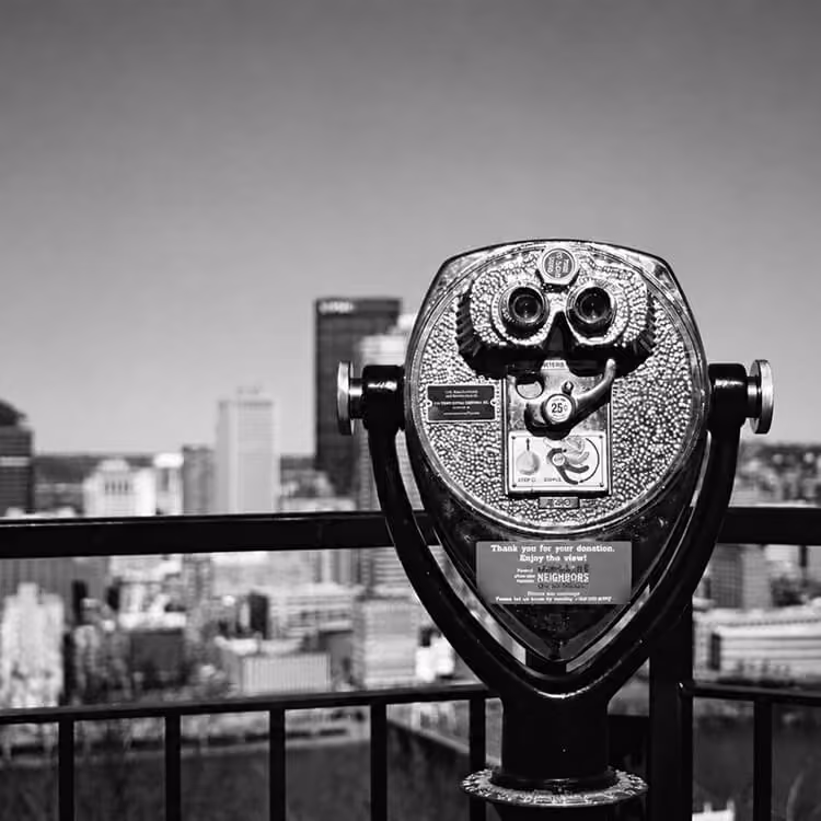 Image 03 Coin-operated viewing binoculars overlooking the Pittsburgh skyline from Mount Washington.