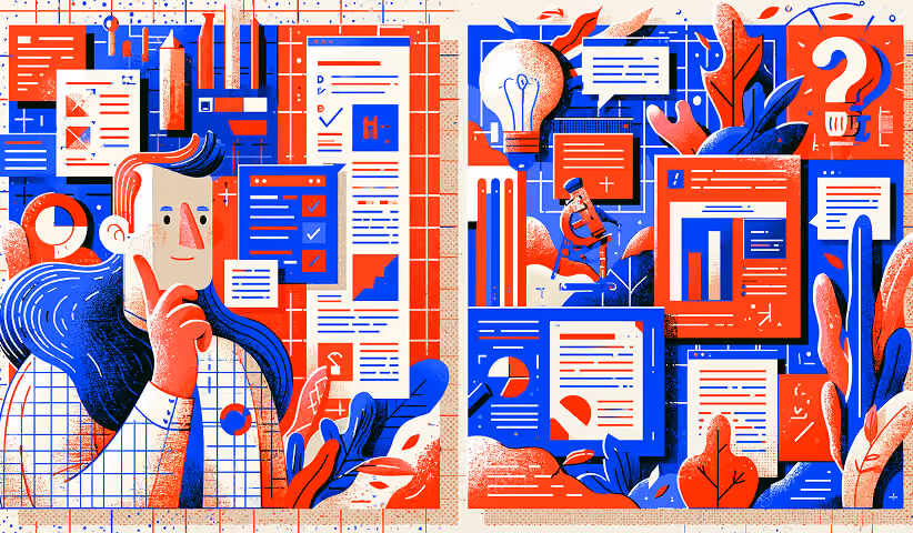 Comparison between structured design thinking and interface execution, illustrating the relationship between research, wireframes, usability testing, visual design, and product development.