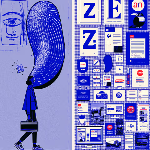 Designer studying visual inspiration, typography, and brand assets on a creative wall, representing the research, exploration, and concept development that shapes distinctive logo identities.