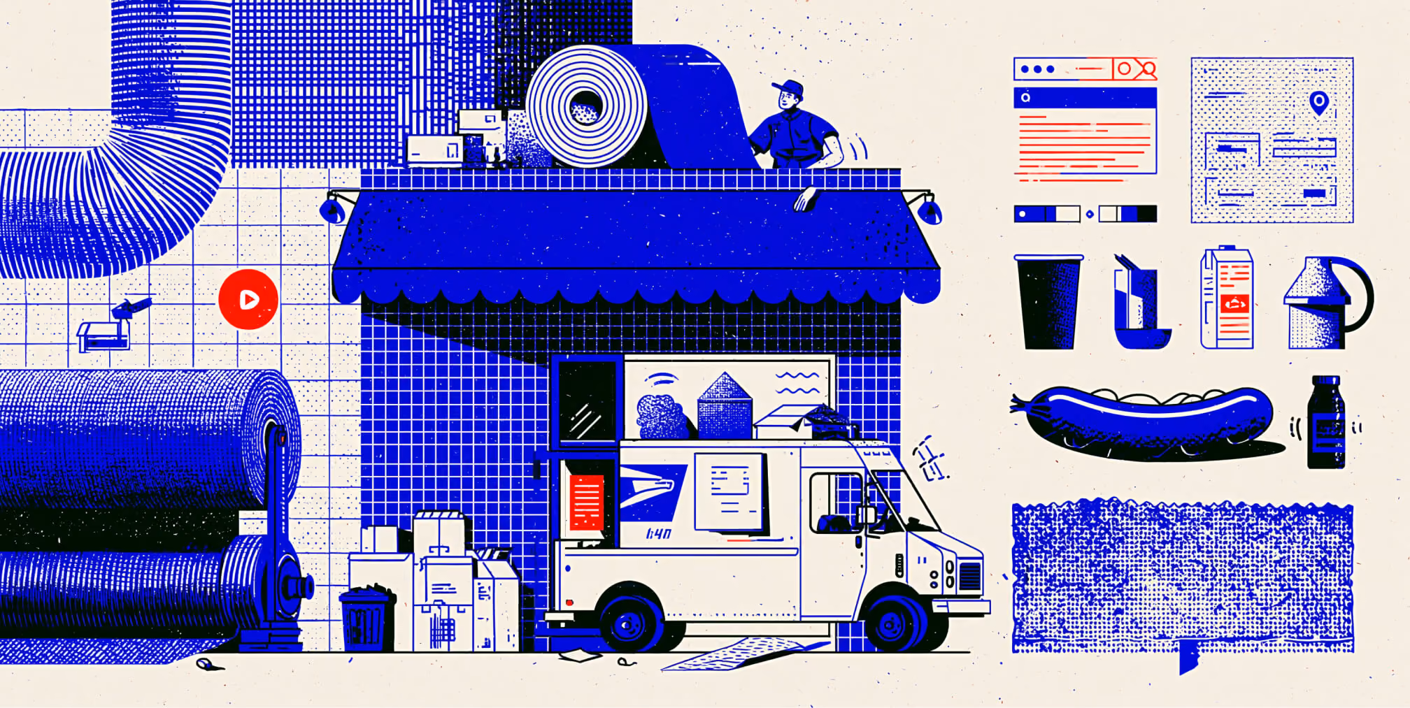 Print shop, branded storefront, packaging, vehicle graphics, and marketing materials working together as one visual system, representing the real-world application of a professionally designed logo across physical brand assets.