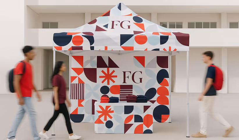 Branded FG pop-up merchandise booth.