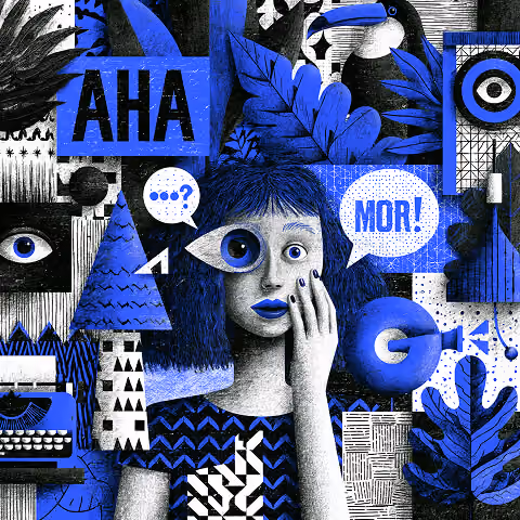 Creative collage featuring expressive illustrations, typography, and graphic elements that demonstrate how clever logos use storytelling, emotion, and visual metaphors to create lasting brand recognition.