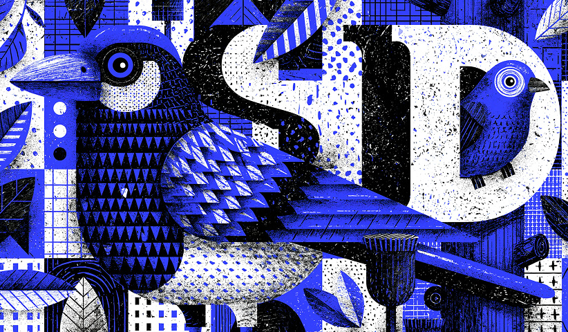 Detailed illustration of stylized birds integrated with typography and geometric patterns, demonstrating how animal-inspired logos combine symbolism, form, and negative space to strengthen brand identity.