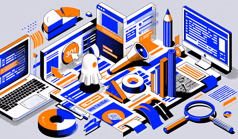 SEO and website optimization workspace with analytics, metadata, search tools, and performance reports illustrating technical Shopify SEO, content optimization, and organic search growth.