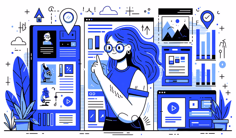 Web designer reviewing responsive website layouts, dashboards, and analytics, showcasing website design, content management, and user-focused digital experiences.